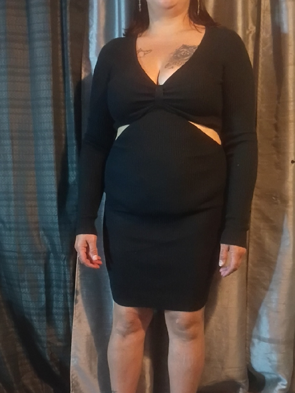 Abercrombie & Fitch Black Rib-Knit Long-Sleeve Cutout Bodycon Dress